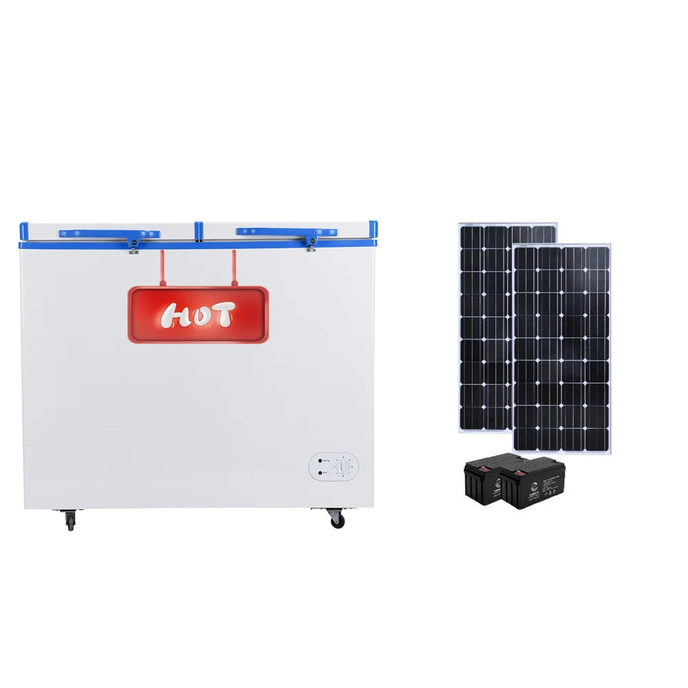 DC 12V Solar Powered  deep freezer 358L double door top open  dc freezer household and commercial use energy saving