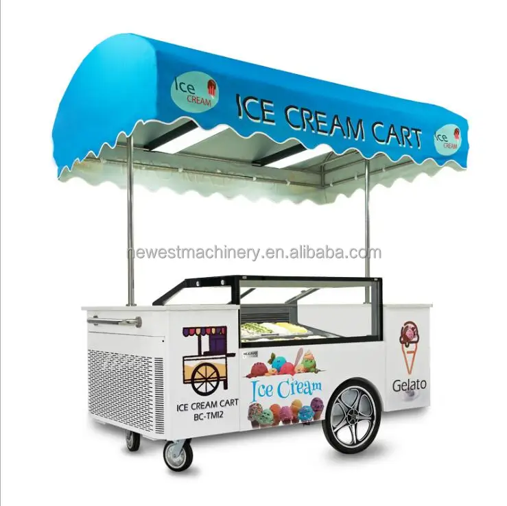 Gelato Italian Ice Cream Mobile Push Carts,Popsicle Showcase Freezer Vending Push Cart for Outdoor