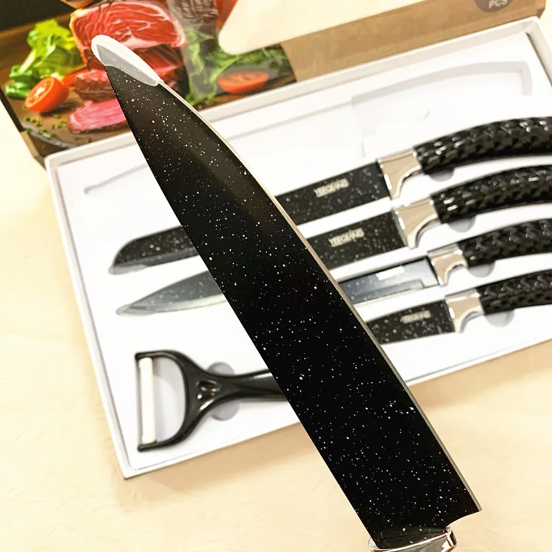 Stainless Steel Black Chef Knife Set 6pcs Kitchen Sharp Knife Sets with Magnetic Gift Box