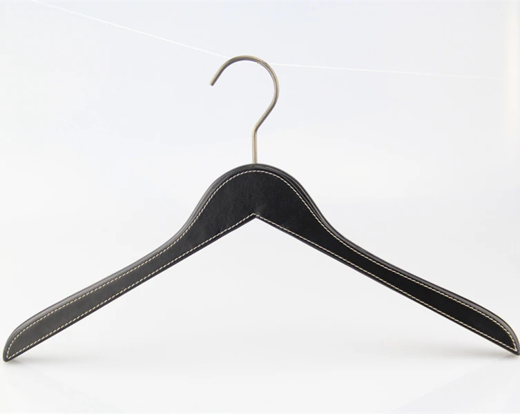 Leather Wrapped Solid Wood Flat Slim Clothes Hanger Wholesale China Factory
