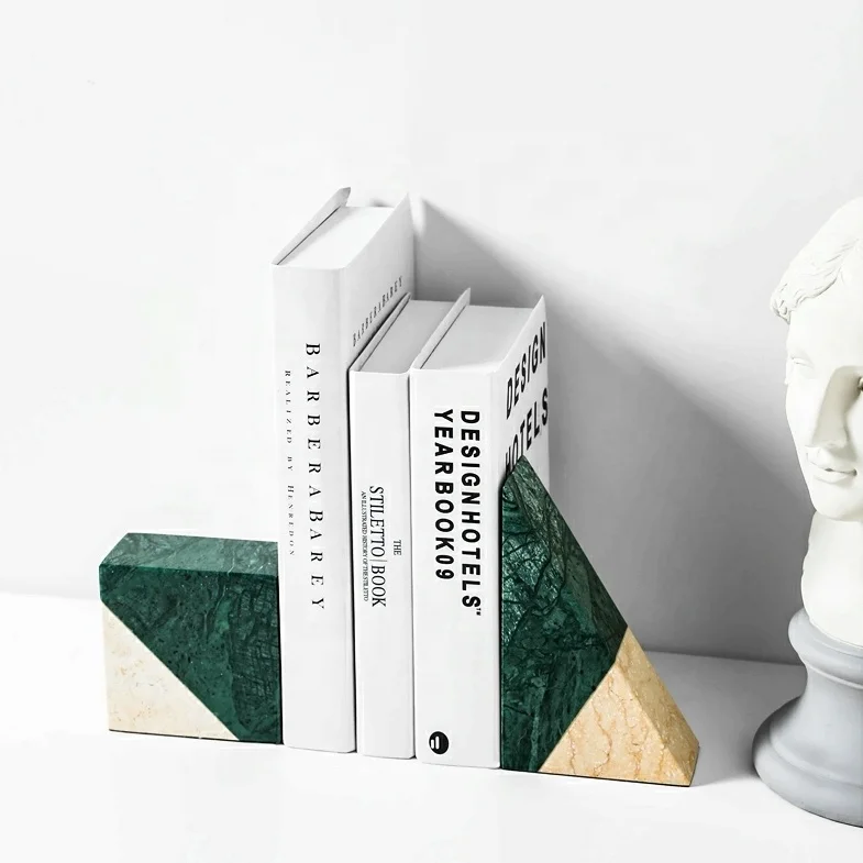 
Custom marble stone column style bookend set for bookcase small home office 