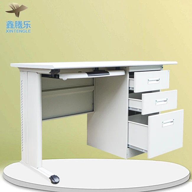China Guangdong Tengle factory KD office furniture Metal steel office computer table office desk with three drawers