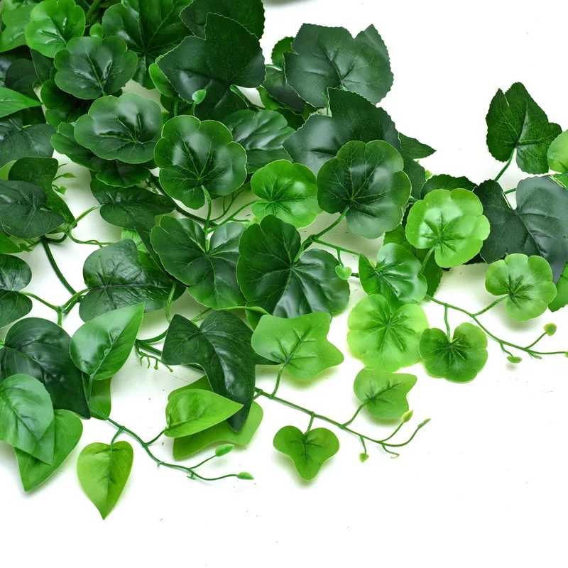 Vine Artificial Vertical Garden Wall Plastic,silk Flower Green Natural , Real Touch Simulation Rattan 2.3m Length Opp Bag