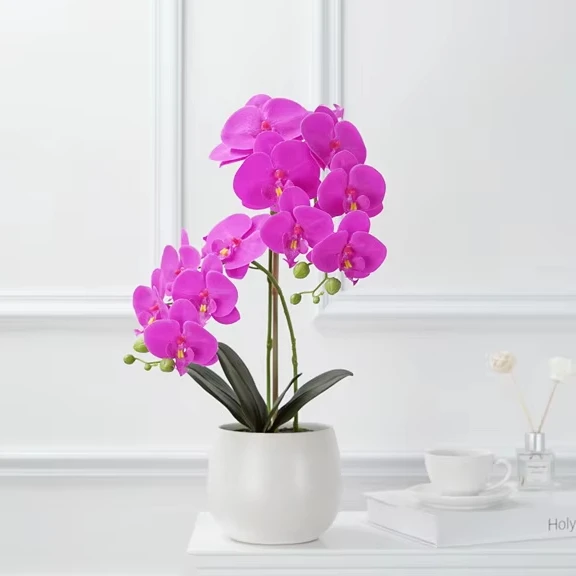 Hot Sale Artificial Butterfly Orchid in Pot Faux Silk Potted Phalaenopsis Table Decoration Home Office Suitable