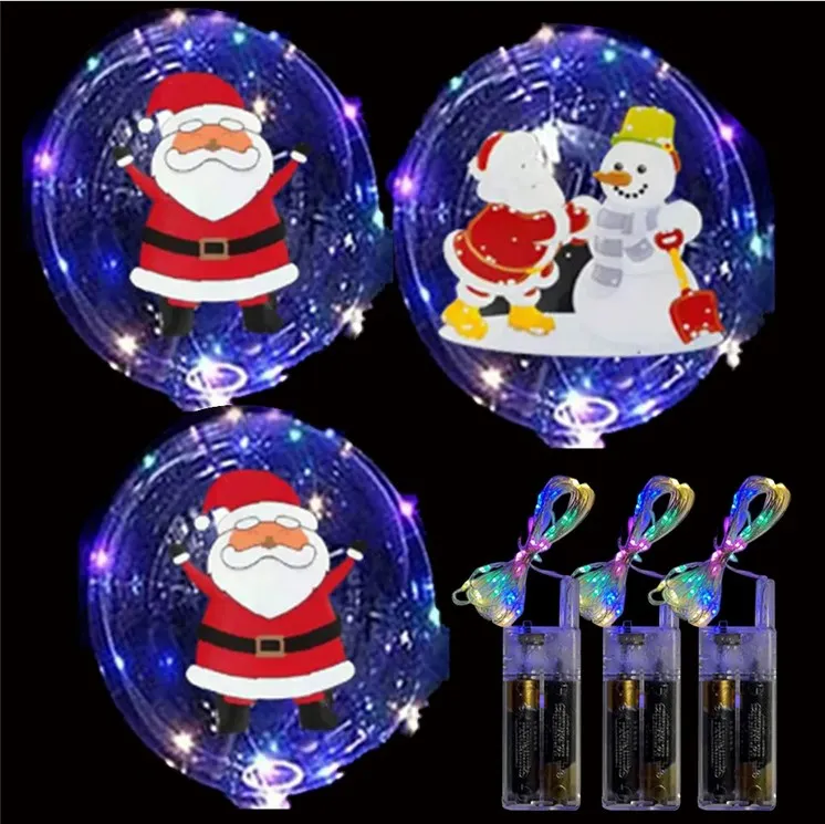 Factory Direct Santa Claus Christmas Printed Latex Bobo Balloon Clear LED Light Bubble Balloon Party Decorative
