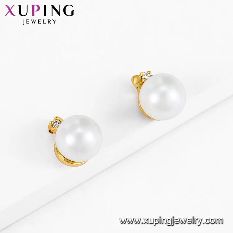 
E-22 Xuping simple 24 karat gold plated pearl stud earrings jewelry for women 
