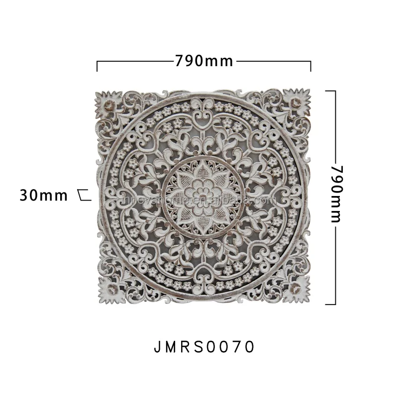 Home Wall Decoration Hanging Square Floral-Patterned MDF Carved Grid Wall Panel 3d in Grey Distressed for Bedroom