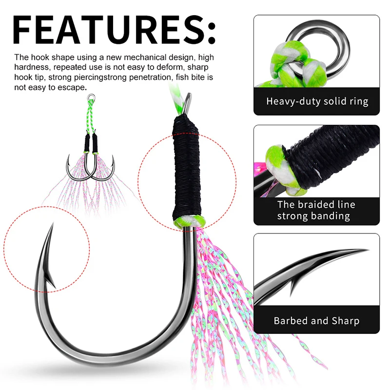 KEWOTE 11# 13# 15# 17# 18# 2pcs/pair Double Assist Hook Jig Fishing Hook For Metal Jig Lure Hooks With Silk pesca