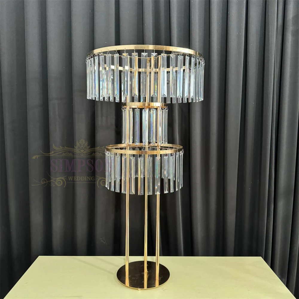 Luxury Metal Crystal Acrylic Pendant Event Party Decor Props Tall Gold  Flower Stand Backdrop Stand Candelabra