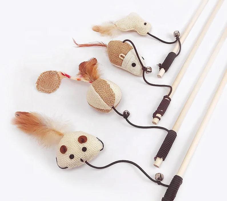 Interactive Wooden Cat Toy Stick Teaser Cat Toy with Fish