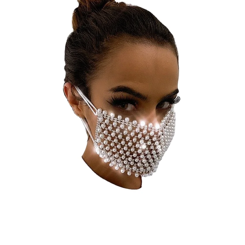
SKQ-021 2021 Hot Night Club Shiny Luxury Crystal Bling Decor Rhinestone Washable Party Mask Accessories Face Cover for Women Man 