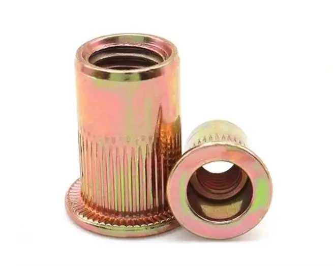 Factory price Zinc plated carbon steel flat head rivetnut blind rivet nuts threaded insert set with Knurled