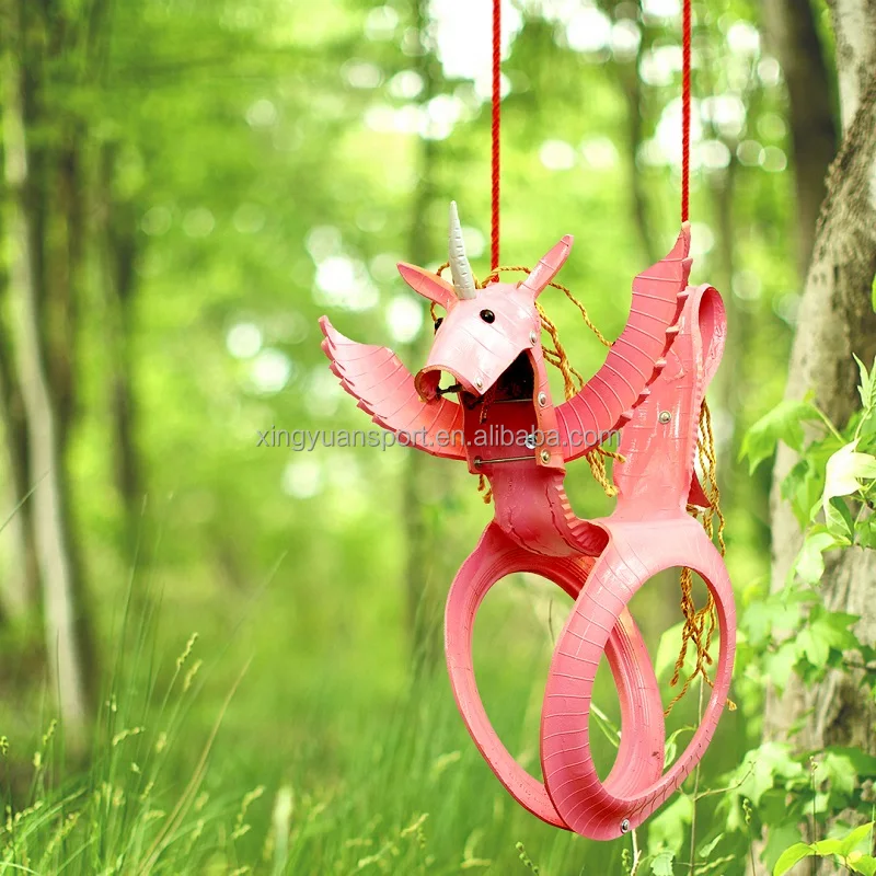 outside swing Recycled Tire swing kids Swing for Kids  3 to 10 years old Pink Unicorn
