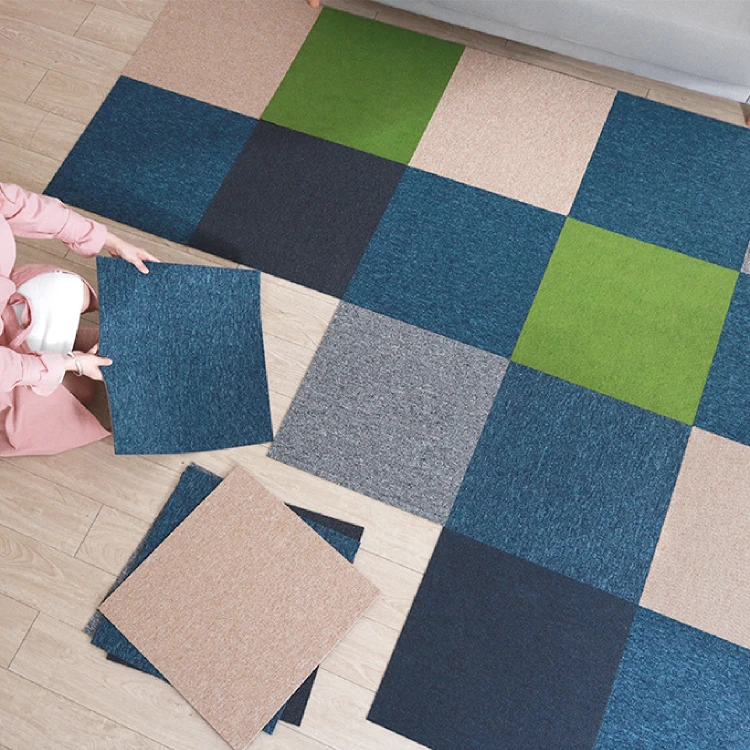 Exhibition Decorative Black and Green Floor Tile Waterproof Carpets Polyamide 1m x 1m Carpet Tiles