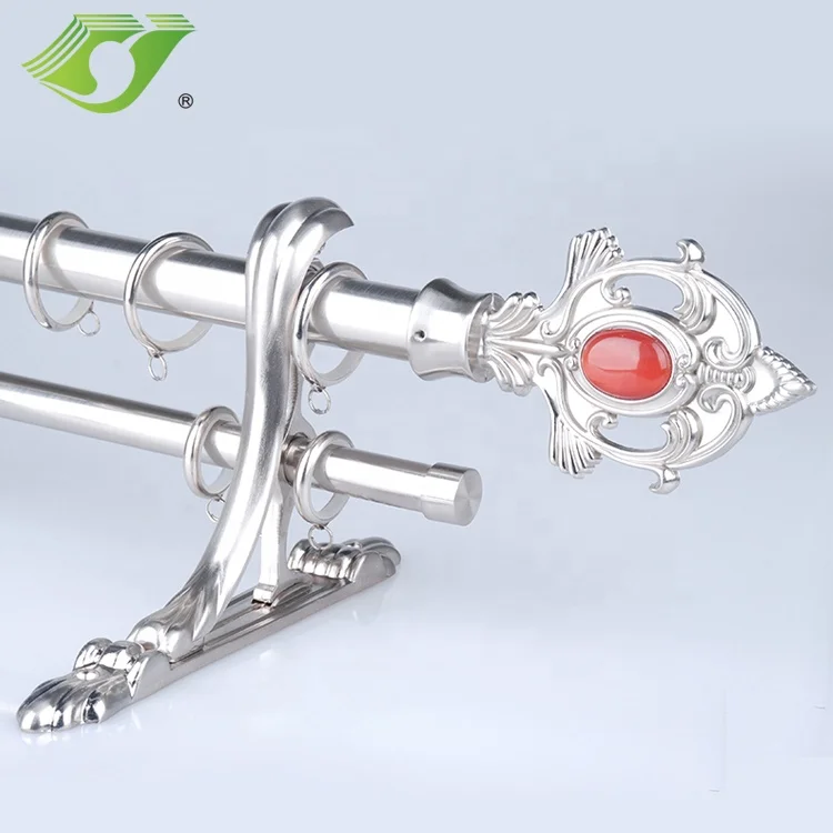 Window adjustable extendable metal curtain rod for home antique brass double bracket curtain rod