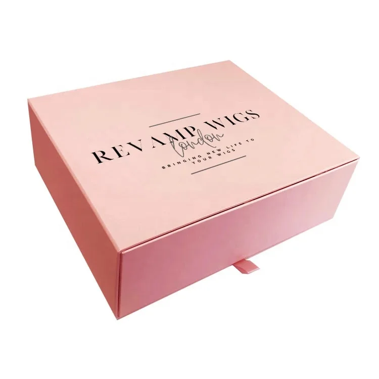 High Quality Pink Rectangle Sliding Wig Box With Satin Insert