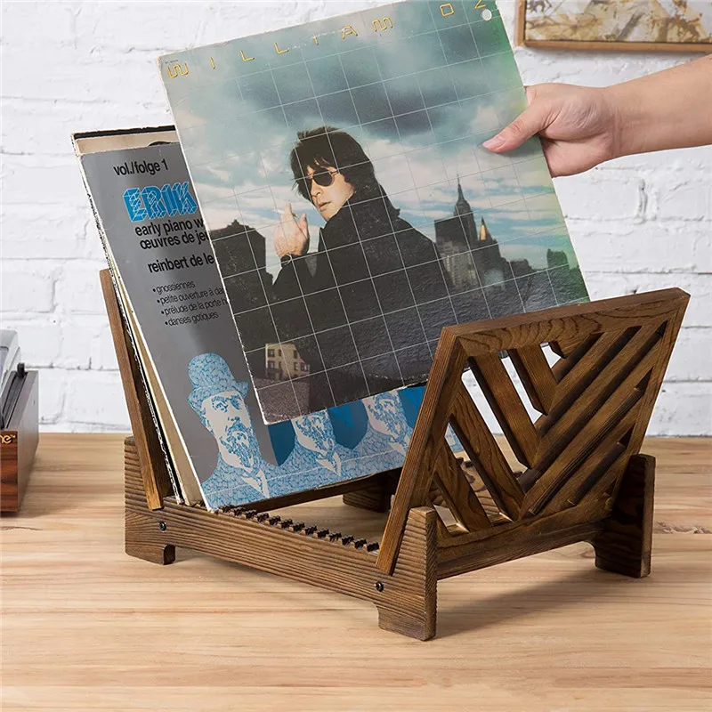 Rustic solid wood vintage dark tabletop vinyl record holder vinyl record storage case