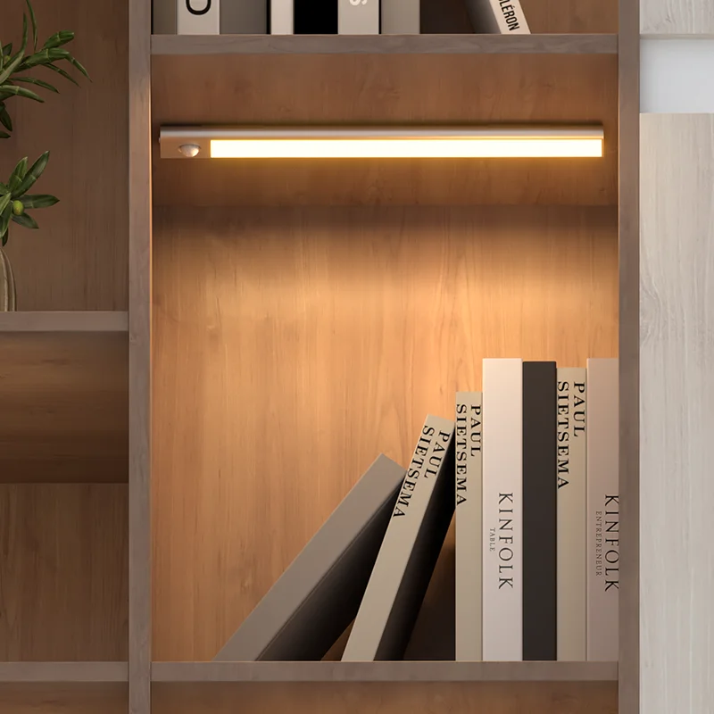 Modern 3000K-6000K Rechargeable Wireless Motion Sensor LED Cabinet Lights Black Wall-Mounted Lighting Kitchen Wardrobe Home Use