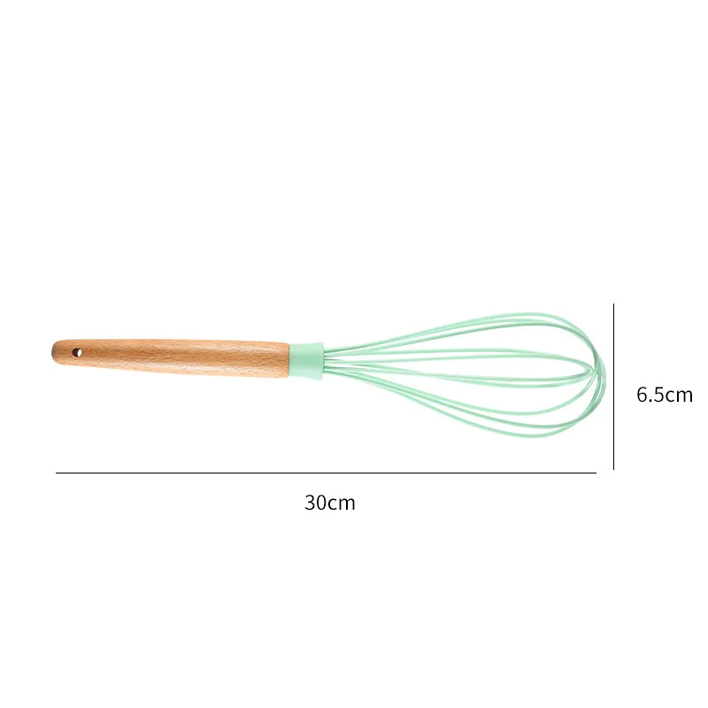 Multi-colors Danish Dough Whisk Egg Beater Mixer Manual Matcha Silicone Wire Egg Whisk With Bamboo Wooden Handle