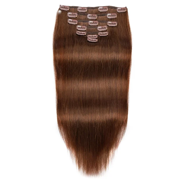 Лидер продаж 100% настоящие Реми бесшовные заколки для наращивания волос выровненные кутикулы