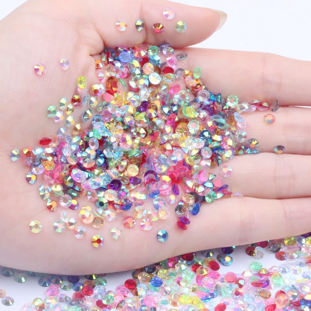 Sell Well 2-6MM Mix Size 1000PCS Flatback Clear AB Glue On Resin Rhinestones For DIY 3D Decorations Bulk Crystals Shoes