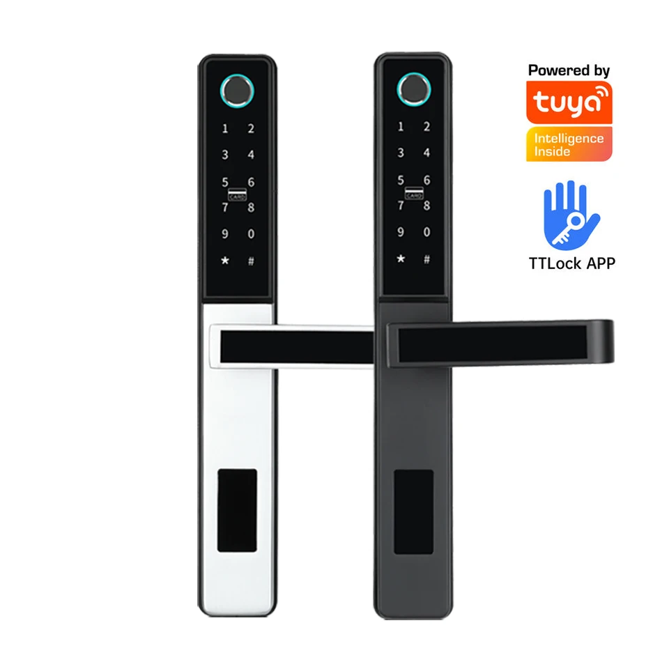 Waterproof Tuya App WiFi Smart Lock Electronic Aluminum Lock Biometric Fingerprint Door Handle Keyless Lock for Glass Sliding