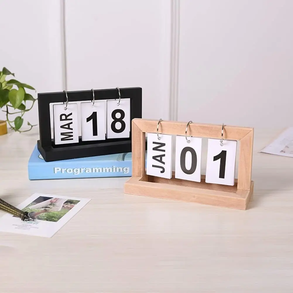 Woodenpage turningcalendar retrosimpledailycalendarfoldablepageturning retro style calendarforhomeoffice dining table decoration