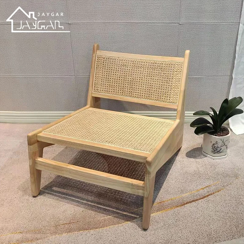 Designer solid oak wood scandinavian lounge chair style low back occasional woven cane chair accent cane chairs for living room