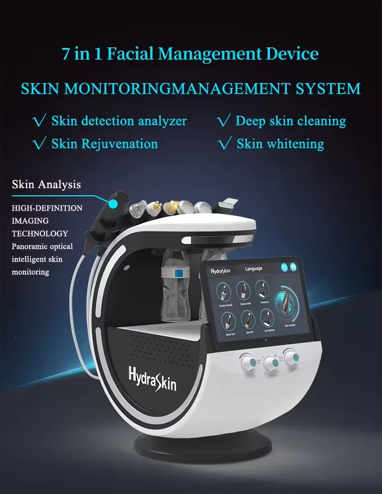 Hot sale 7 In 1 intelligent lce Blue Rf Hydra Oxygen Jet Water Peeling Facial machine With Skin Analyzer