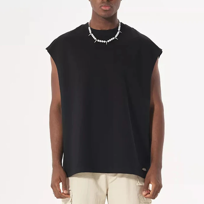 Akliex High Quality Custom Cotton heavyweight t-shirt cropped boxy sleeveless t shirt men Print oversize t-shirt man