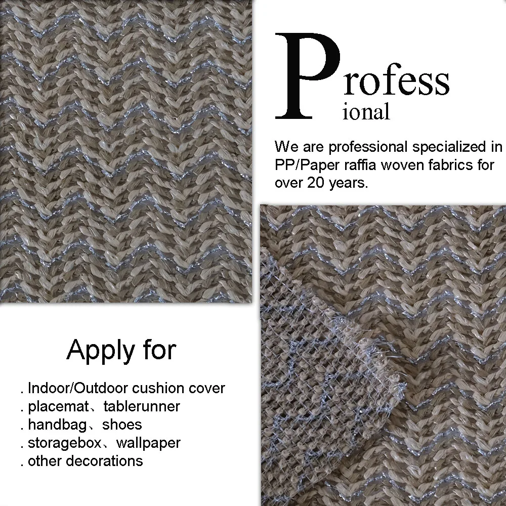 Wholesale Faux PP Straw Woven Fabric with silver wire For Bags or Shoes Braided Raffia Textile Home fabrics textile suppliers