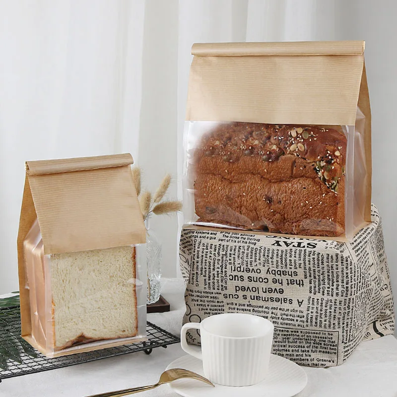 Wholesale customized Logo Medium Food Packaging good quality flat bottom tin tie dessert kraft paper bag with window