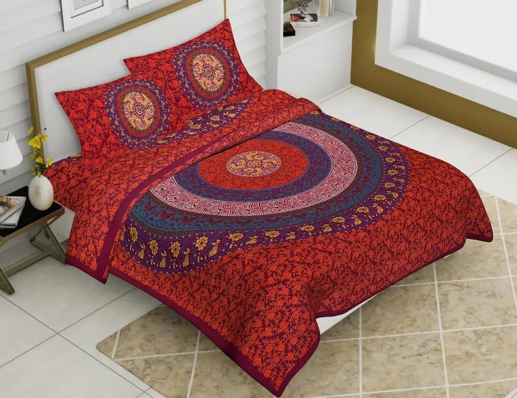 Wholesale Best Price Indian Sanganeri Dabu Print Super Soft 100% Cotton Bedsheet Bedroom Luxury 3 Pcs Bedding Set