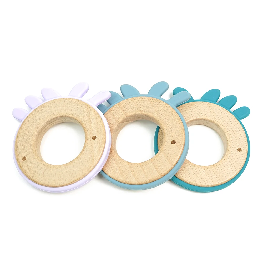 Silicone Baby Teether Wood Ring Teething Toys Bpa Free Silicone Baby Teethers Wooden Baby Teether Chewing Teething