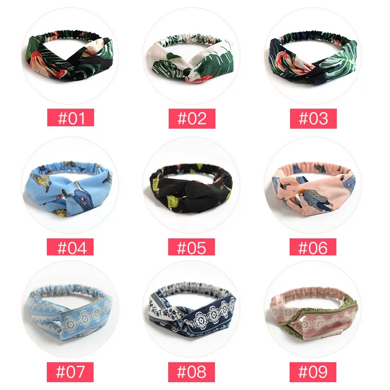 100+ Design Women Headwrap Boho Chic Rose Retro Knotted Cross Cloth Art Elastic Makeup Colorful Headband Hair Band