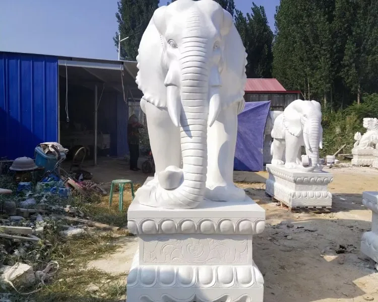 Wholesales Factory Natural Stone Elephant Statue Chinese White Marble Animals Status