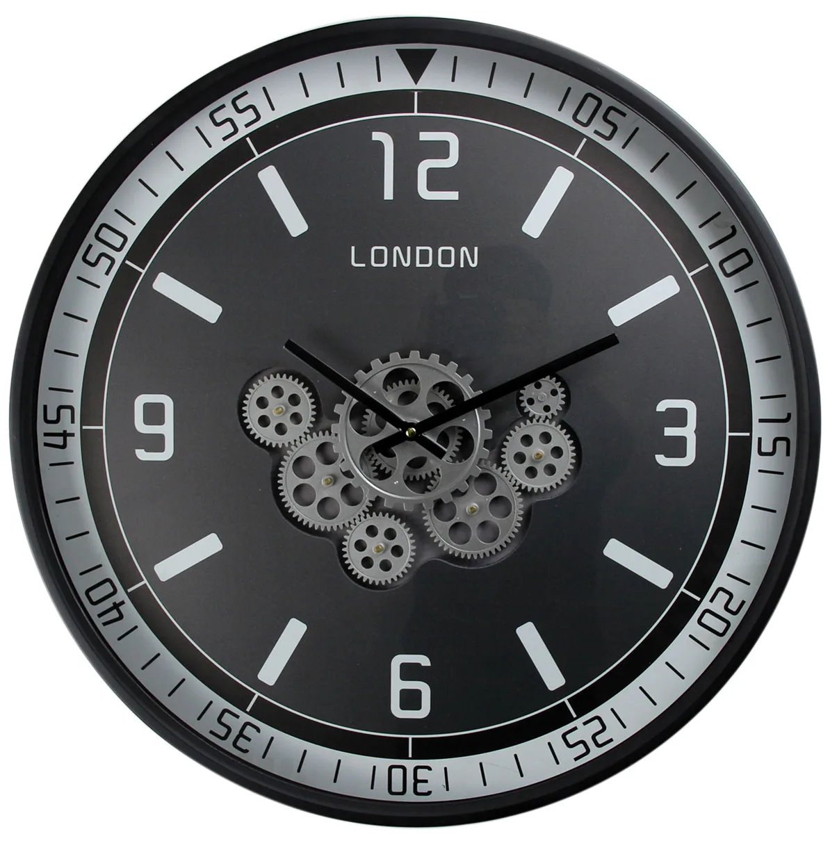 
Metal modern oversized silent non-ticking wall clock with battery operated round clock with moving gears for wall decoration 