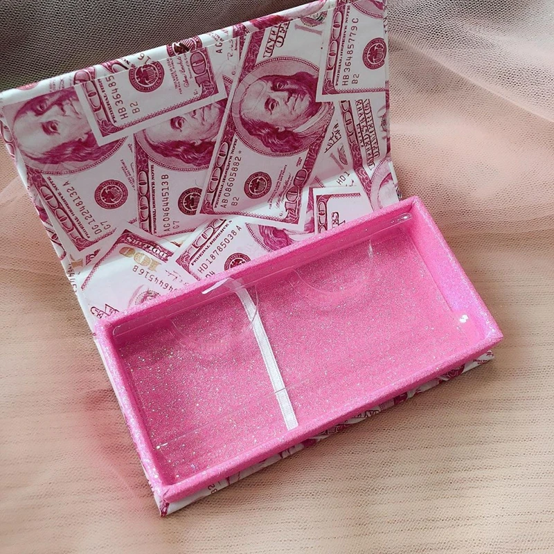 Wholesale Eyelash Box Empty Lash Package Customized dollars money pattern eyelash packaging box  Mink Eyelash Packaging