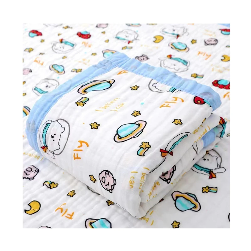 Soft cartoon baby bamboo 100% muslin cotton swaddle blankets wholesale for newborn