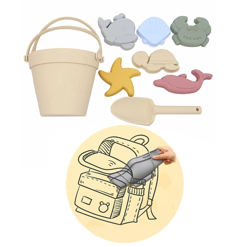 2024 Friendly Green Modern Accessories Shovel Bucket Sandbox Soft Silicone Sand Beach Toys Set for Baby Kids Travel Toddlers