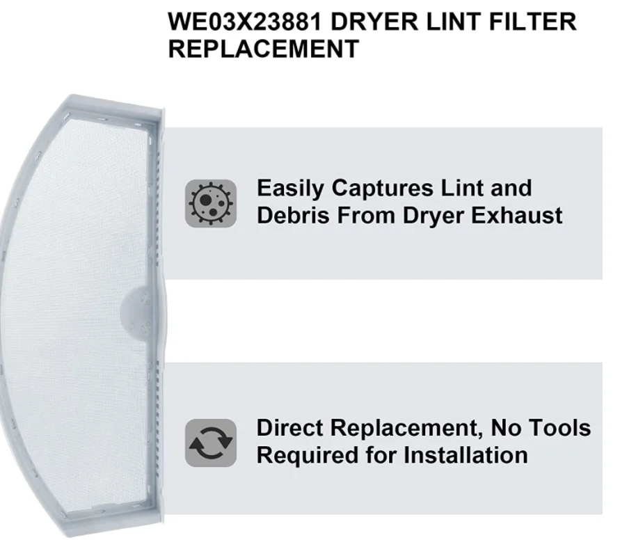 Hot Sale Dryer Lint Filter Screen Compatible With Maytag WE03X23881 dryer replacement Filter Washing machine parts