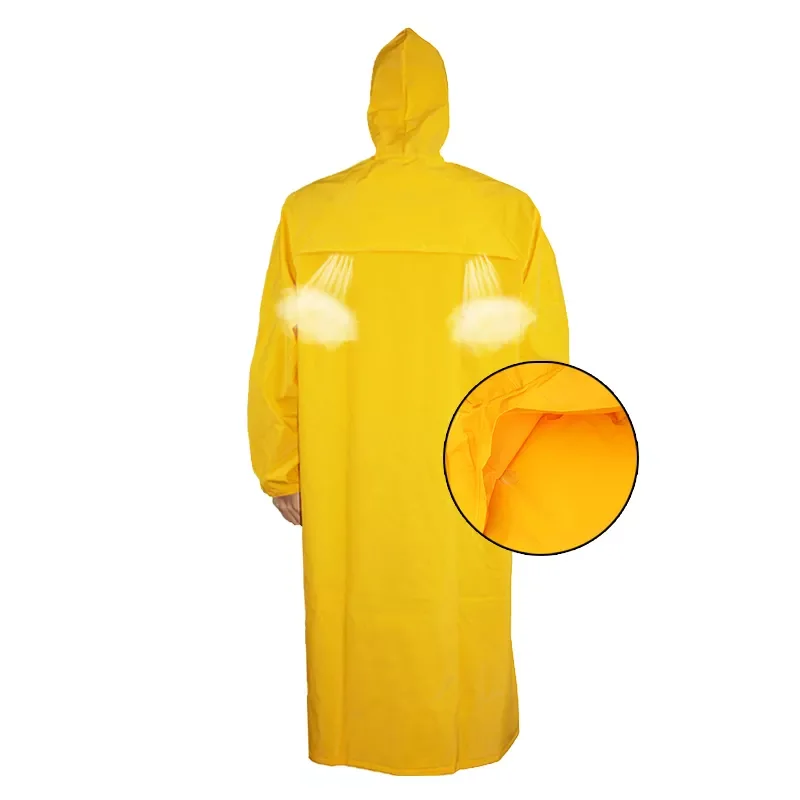 Fashion 100% Water Proof Rain Jacket Long PVC Polyester Hooded Raincoat for Work and Tour Rain Gear