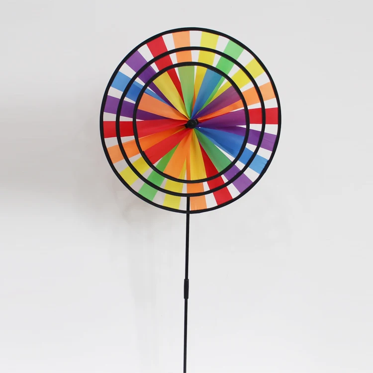 BAILING Outdoor Garden Decoration Rainbow Pinwheel Toys Kids Hand Held Triple Nylon Fabric Wind Spinner Windmill