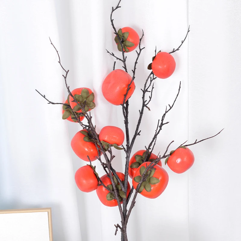 Hot new products ins Simulation Persimmon for Hotel Wedding Decorative Living RoomHome Flower arrangement Fruit Branches Plant
