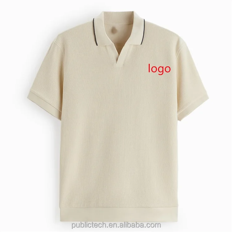 OEM Custom High Quality 100% Cotton Collared Summer Casual Oversize Textured Polo T-Shirt For Men