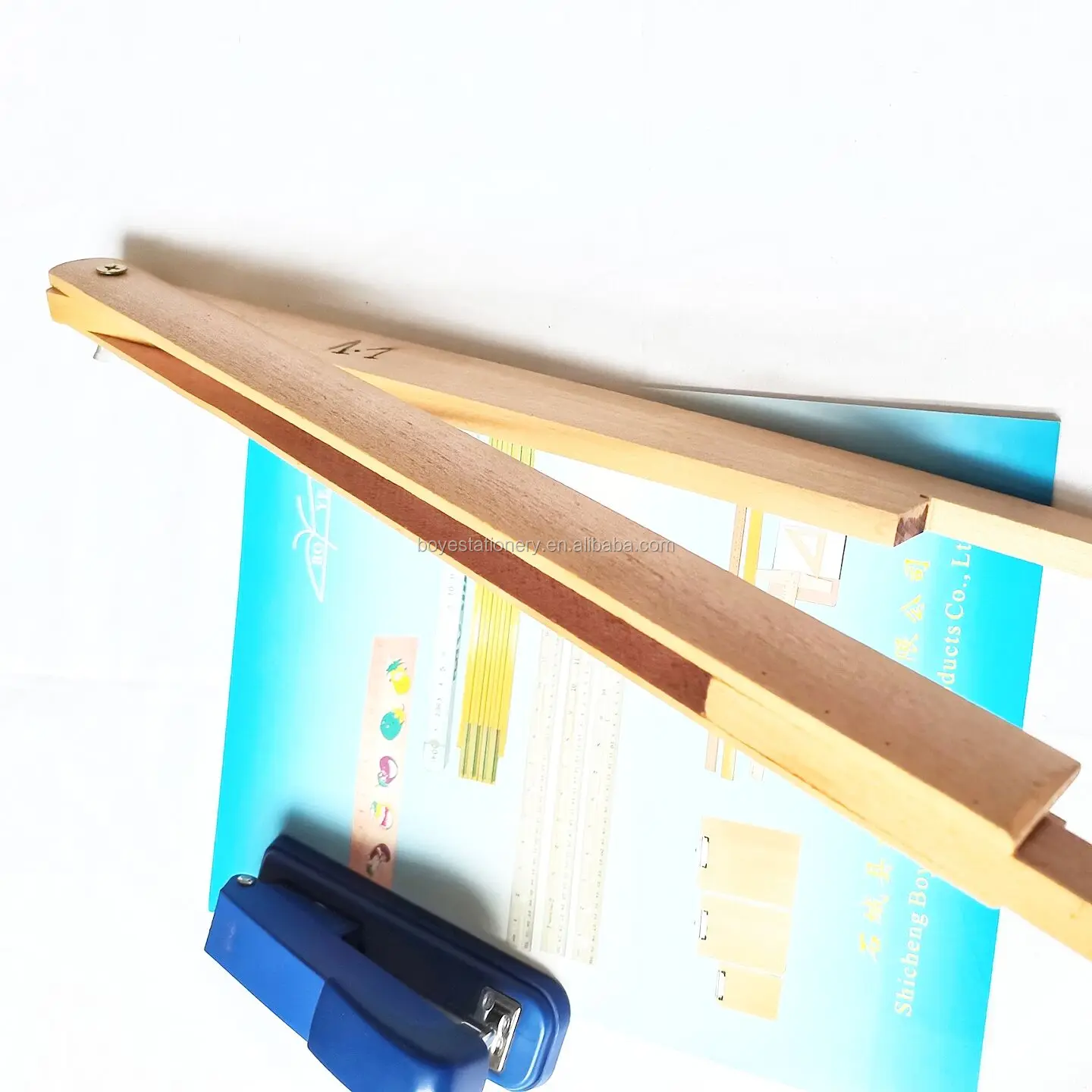 Wholesale school stationery wood school ruler geometric protractor triangle school teaching wooden ruler woodworking compass