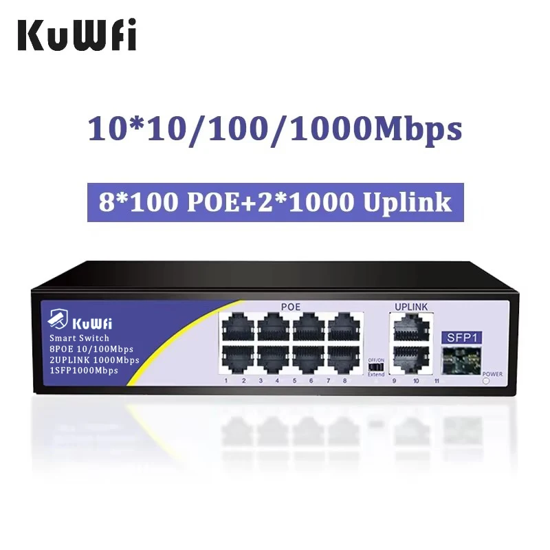 VLAN KuWFi 5.6Gbps wifi extender outdoor switch wifi 250m distance switch wifi ethernet gigabit uplink 100Mbps 8 port poe switch