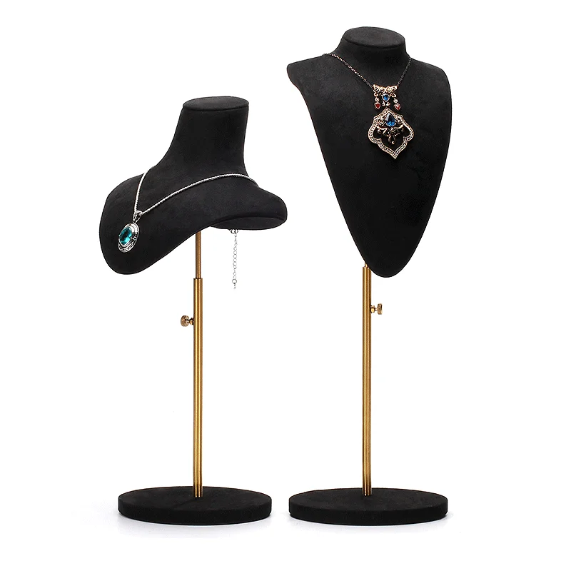 Wholesale Custom Necklace Jewelry Display Props Black Metal Leather Retractable Portrait