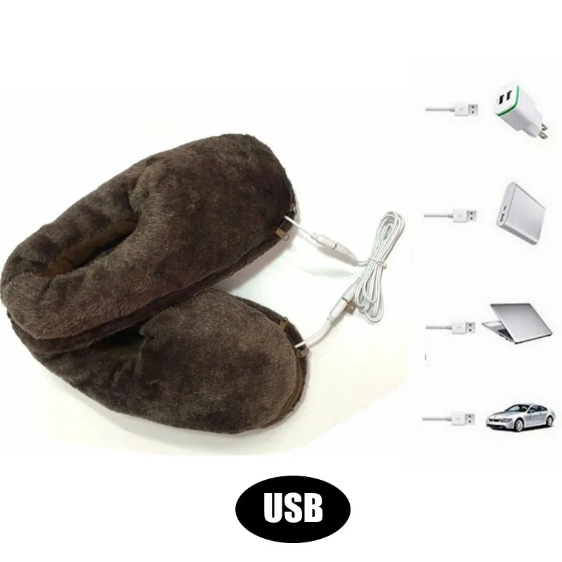 Winter Warm Plush USB Heated Slippers Electric Heating Foot Warmer Shoes Charging Slippers for Women Men