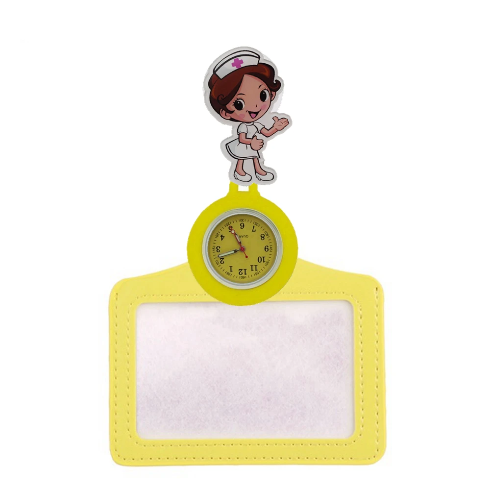 Fashion colorful unisex mens women nurse cartoon doctor pocket watches 2 in 1 Retractable Badge Reel Card Holder medical watches